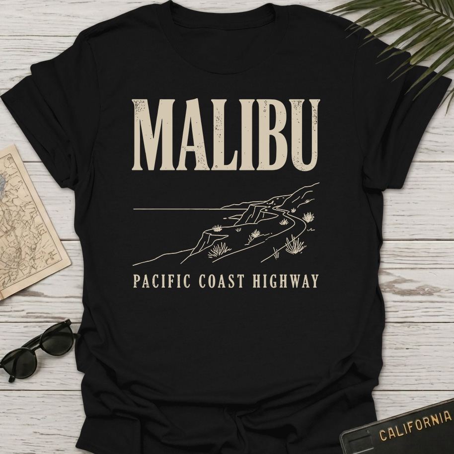 Malibu Pacific Coast Line Art T-Shirt