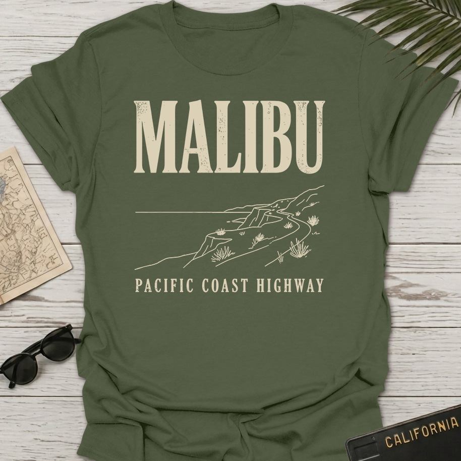 Malibu Pacific Coast Line Art T-Shirt