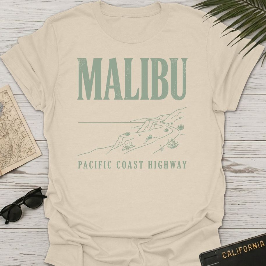 Malibu Pacific Coast Line Art T-Shirt