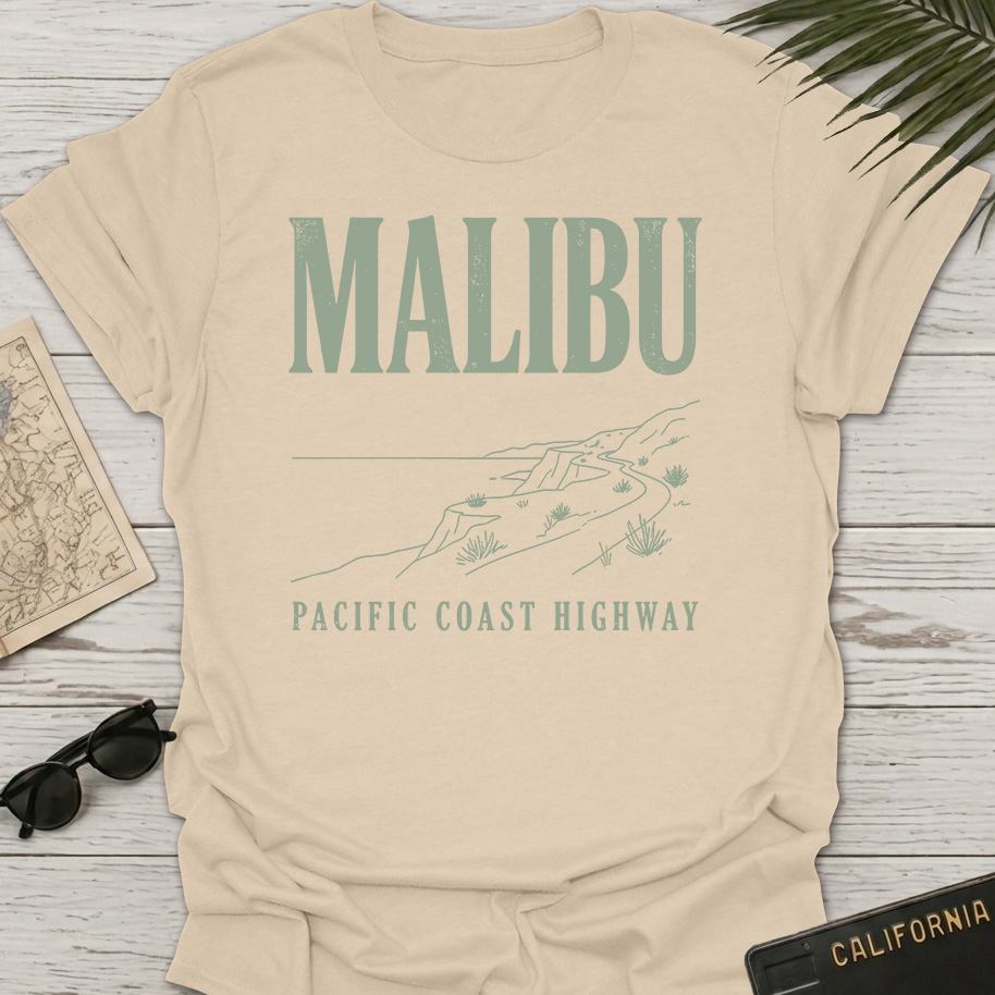Malibu Pacific Coast Line Art T-Shirt