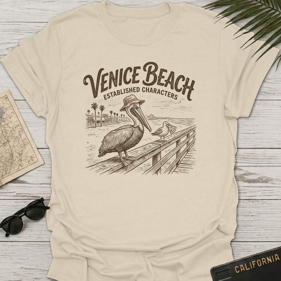 Venice Beach Pelican And Seagull T-Shirt